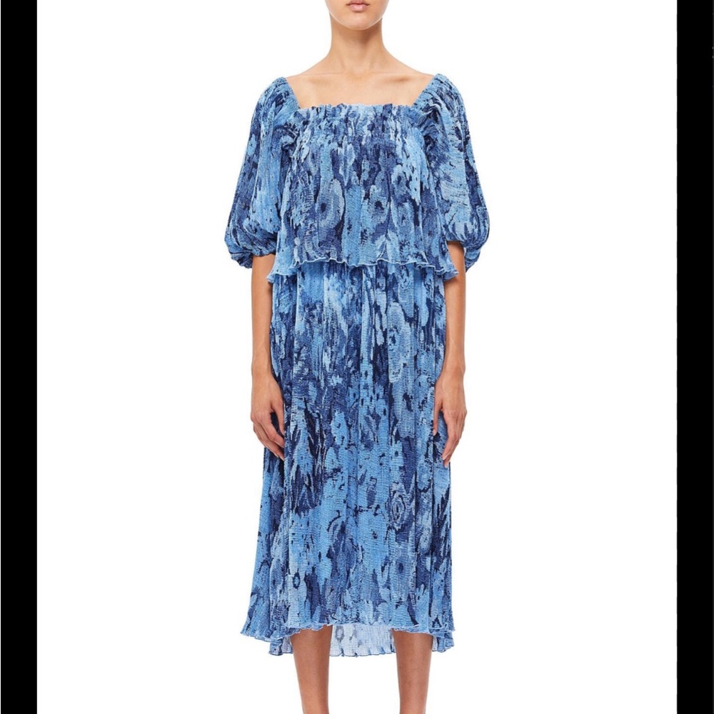 NWT Ganni Puff Sleeve Pleated Midi Dress